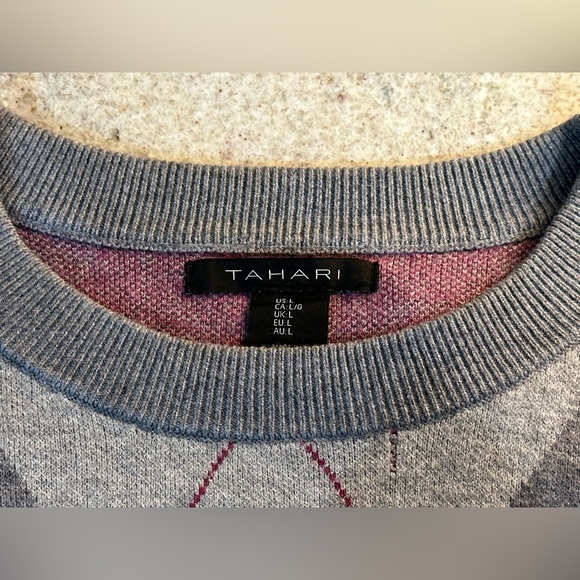 TAHARI Women’s Argyle Crewneck Sweater, Gray - Picture 5 of 6